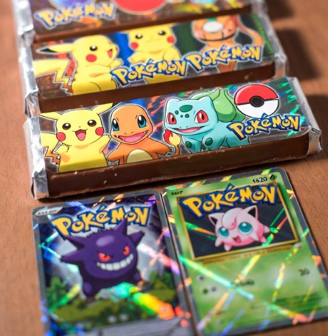 Pokémon-themed chocolate bars with holographic cards